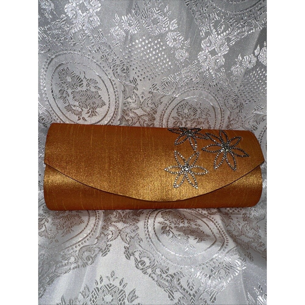 Orange Clutch Purse With Rhinestones